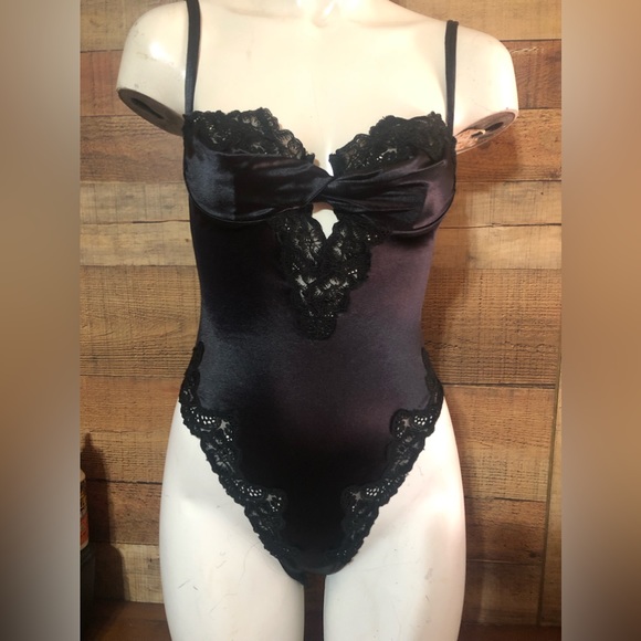 Victoria's Secret Other - 🖤♥️ Victoria's Secret Vintage Gold Label lace trim satin bodysuit